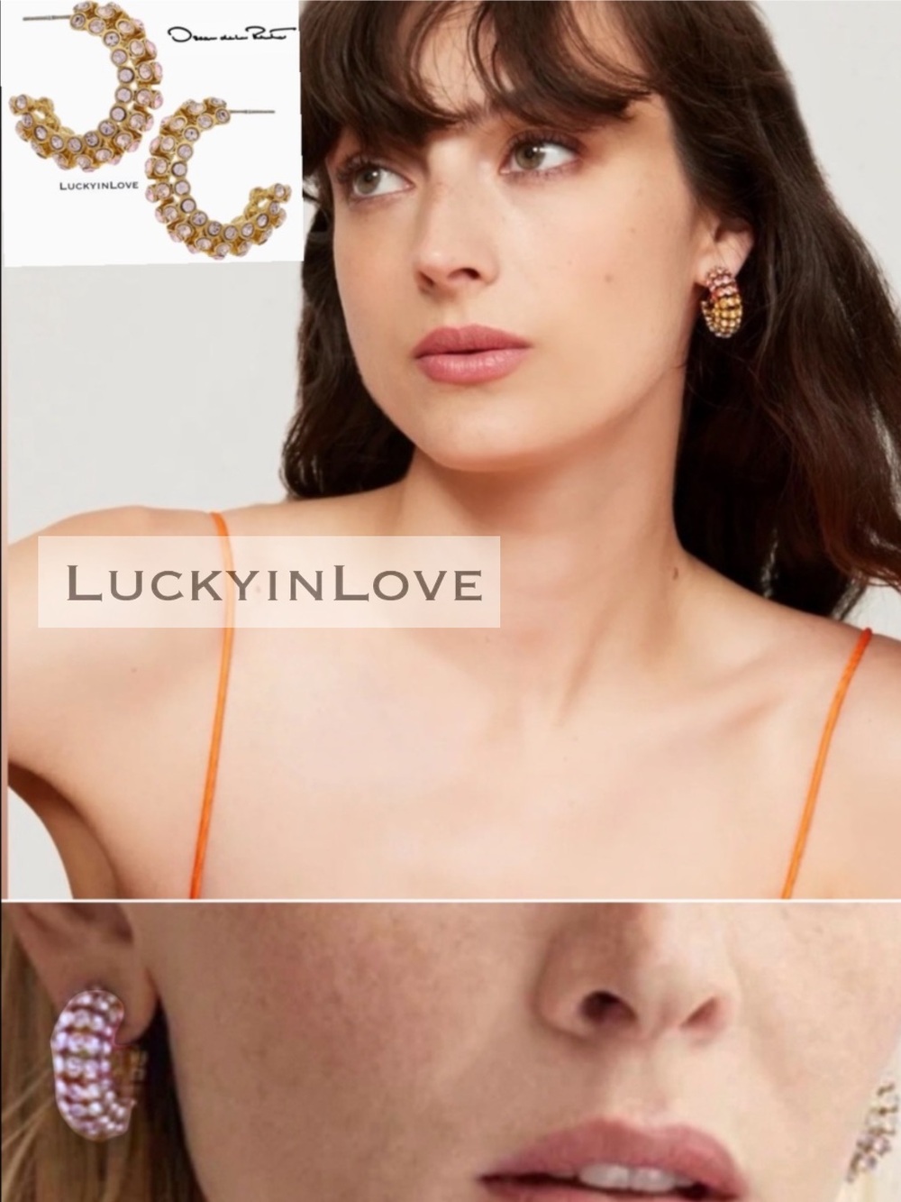 Oscar de la Renta • Caterpillar Pink Gold Crystal Hoop Post Earrings